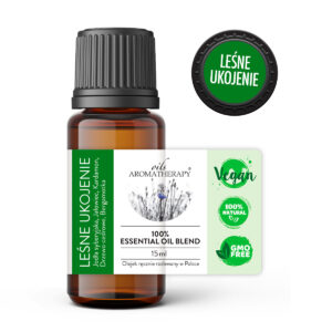 100% naturalna mieszanka olejków Leśne Ukojenie – drzewno-ziołowy aromat wspierający oddech, relaks i oczyszczenie powietrza